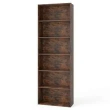 COSTWAY 6-Tier Open Bookcase, 178 Cm Tall Floor Standing Book Storage Organizer, Modern Display Rack Bookshelf W/2 Anti-Tipping Kits For Living Room, Bedroom, Study, Rustic Brown - A - View 11