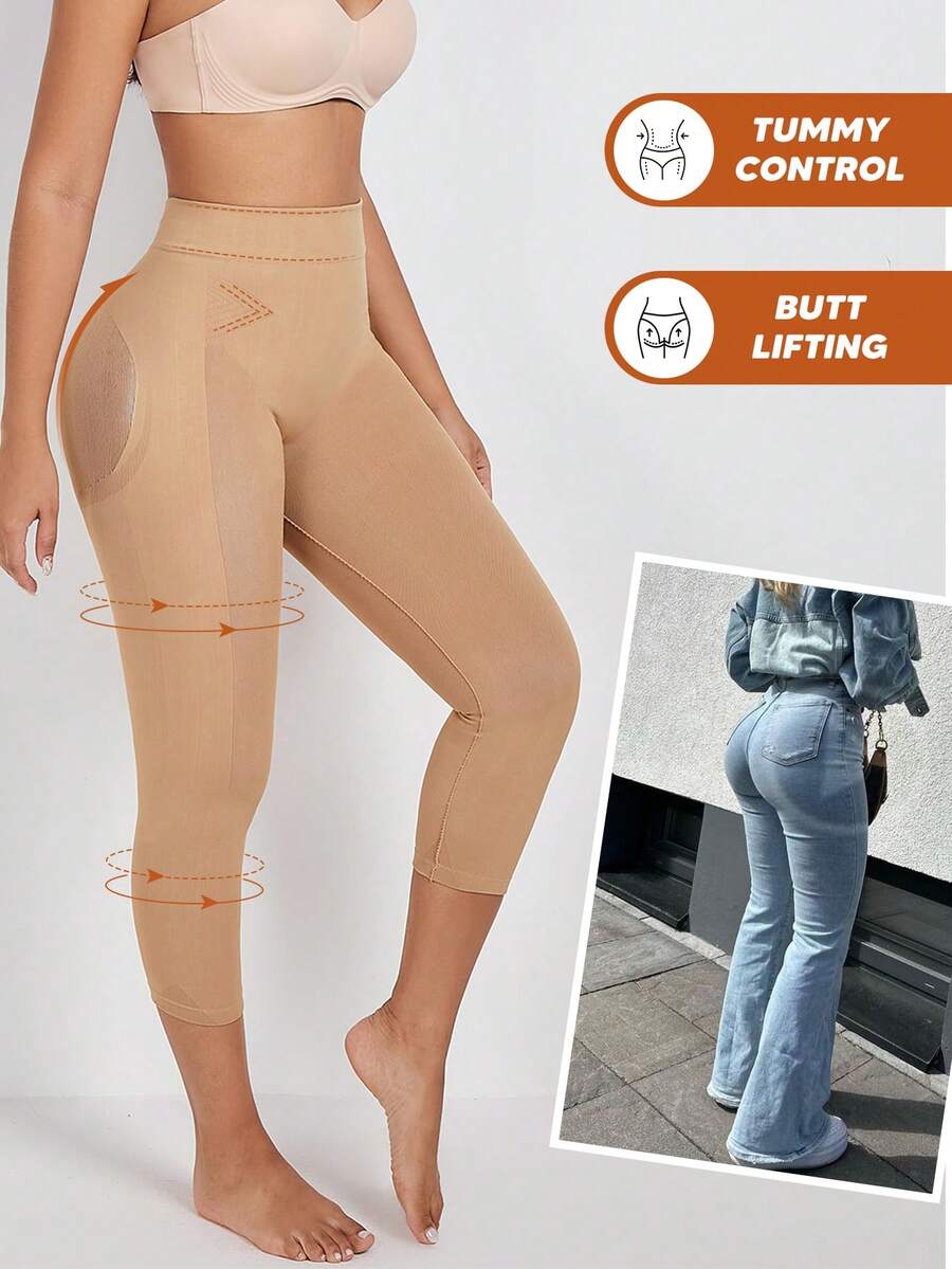 High Waist Seamless Slimming Shaping Leggings - Apricot - View 1