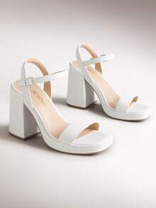 2026 New Arrival Women Chunky Platform High Heeled Sandals Fashionable Ankle Strap Buckle Closure Summer Spring Heels Suitable For Prom Night Party Wedding - trắng - Xem 2