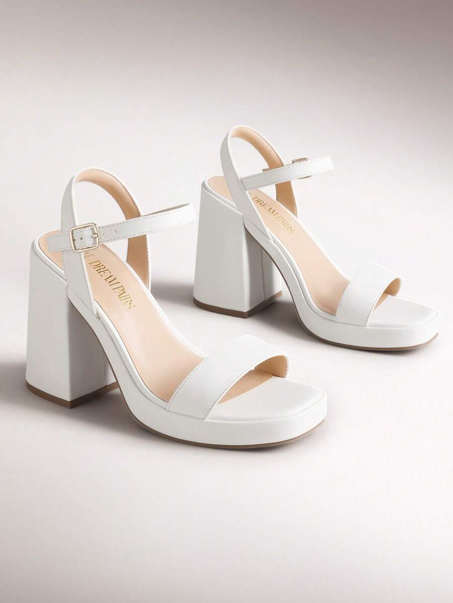 2026 New Arrival Women Chunky Platform High Heeled Sandals Fashionable Ankle Strap Buckle Closure Summer Spring Heels Suitable For Prom Night Party Wedding - White - View 1