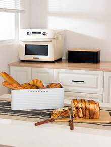 Caja de almacenamiento rectangular grande de metal con tapa de bambú, textura en relieve, contenedor de aperitivos de escritorio - Ver 6