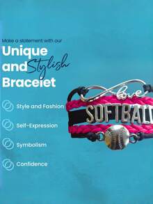 1pc Handmade Woven Lace-Up Letter Baseball Charm Bracelet - Adjustable Soft Ball Shaped Jewelry, Suitable As Gift For Athletes, Teams And Coaches - Multicolor - View 4