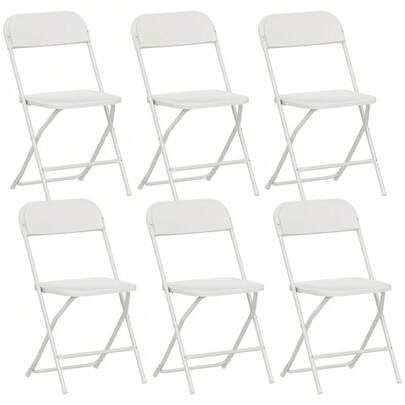 Set Of 6 Folding Chairs, With Drainage Holes, Steel Frame, Multi-Purpose, White
