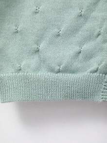 Baby Girl Knitted Round Neck Perforated Solid Color Cardigan - Cadet Blue - View 5