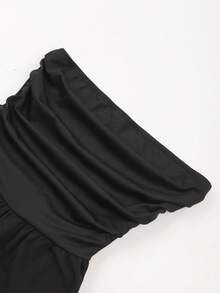 Women's Black Strapless Ruched High-Waist Slim Jumpsuit ,Casual Daily Wear, Suitable For Summer, Women's Jumpsuit - Black - View 4