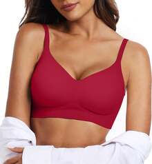 OEAK Womens Wireless Bras Comfortable Push Up Bra No Underwire Bra Full Support Lift Bralette Everyday Seamless Tshirt Bras - 酒紅色 - 查看 8