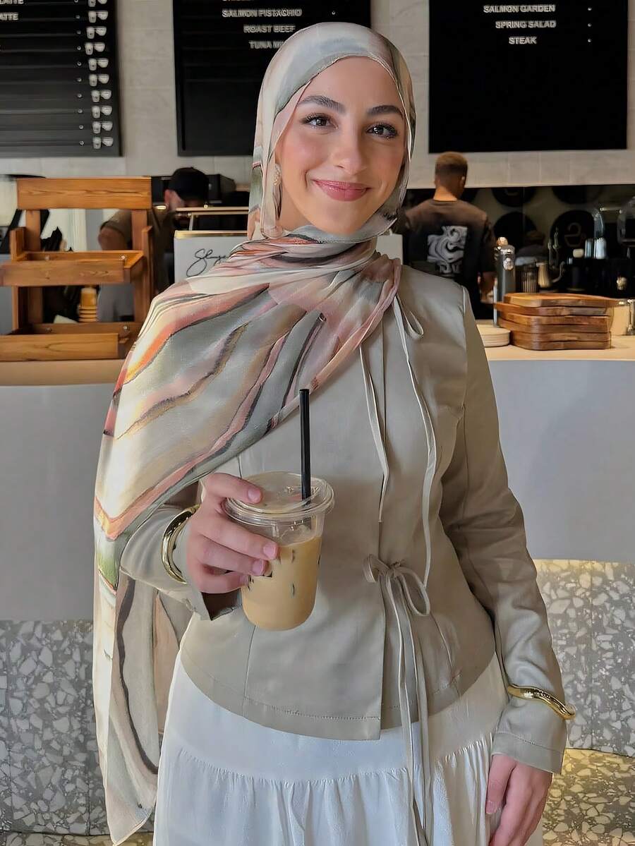 1pc Women's Bohemian Style Colorful Striped Print Hijab, Soft Scarf Shawl Street Fashion Accessory For Spring/Summer, Beach, Holiday - Green-pink - View 1