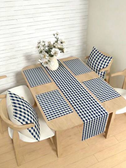 1/4/5/6/7pcs Buffalo Plaid Decor Set, Farmhouse Style Linen-Like Table Runner, Placemats, Coasters For Living Room, Bedroom, Dining Room Decoration
