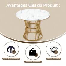 Dining Set (5 Pieces), Including A Table And Four Chairs, A Round Table 100 Cm In Diameter With Gold Metal Legs And White MDF Top, And Dark Grey Velvet Dining Chairs. - White - View 6