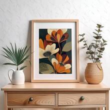 1 Tranh canvas phong cách Boho giữa thế kỷ, có khung/không khung, họa tiết hoa lá trừu tượng, tông màu đất, tranh treo tường tối giản, trang trí retro cho ký túc xá, phòng khách, phòng ngủ, trang trí nhà hiện đại. - A - Xem 4