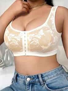 Lingerie Confortável com Estampa de Renda em Formato de Borboleta para Mulheres Plus Size - Branco - Visão 3