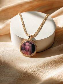 Customized Personalized Round Floral Color Photo Necklace, Hidden Photo Projection Jewelry For Women, Anniversary Graduation Birthday Jewelry Gift - Gold - View 7