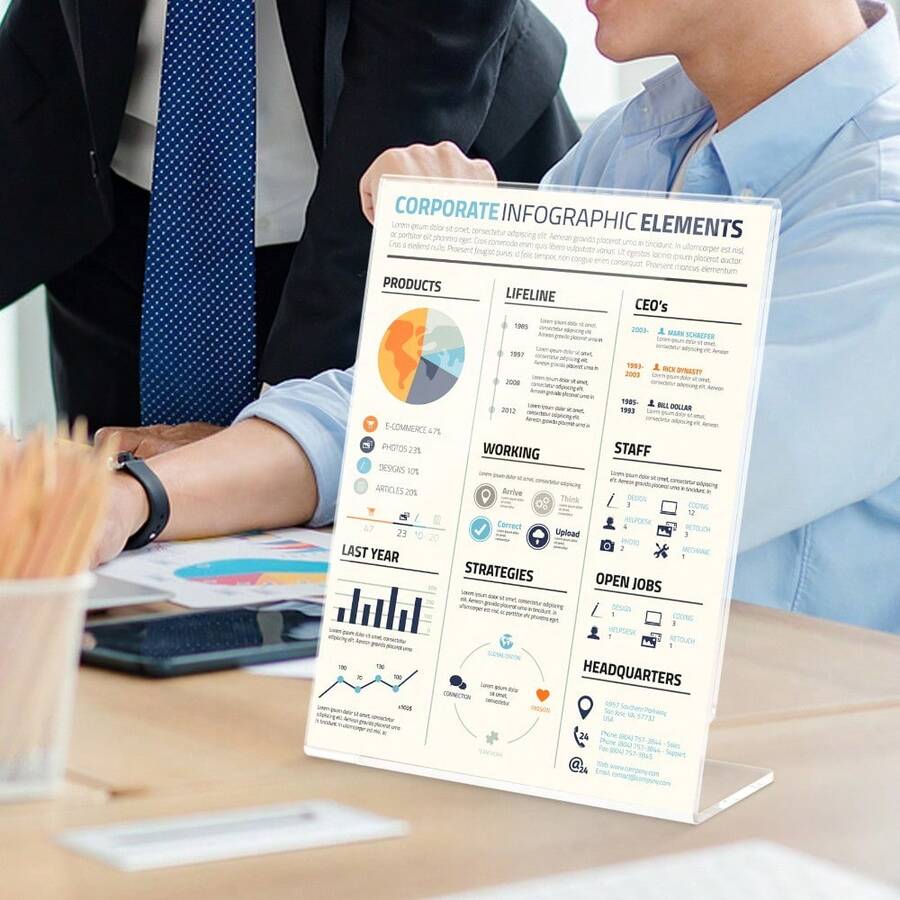 6-Piece A4/A5 Acrylic L-Shaped Display Stand, Transparent And Durable Desktop Menu Poster Stand, Restaurant Office File Photo Display Assistant - 6pcs - View 1