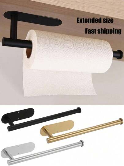 Self Adhesive Paper Towel Holder, No Drill Under Cabinet Paper Towel Roll Holder, Black Paper Towel Holder, Tissue Holder, Adhesive Backed Wall Mount, Easy Installation, Suitable For Kitchen, Under Cabinet, Bathroom, Pantry, Sink, Balcony, Restroom, Also For Cling Wrap/Foil Storage, Essentials.