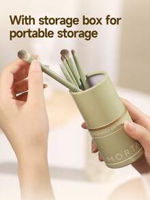 Amortals Artist & Garden 5Pcs Eyeshadow Brush Set With Storage Tube – Soft Fluffy Synthetic Bristles, Blending Shading Liner Detail Eye Brushes, Portable For Beginners & Artists, Viral Trending Eye Makeup Tool Kit - Green - View 8