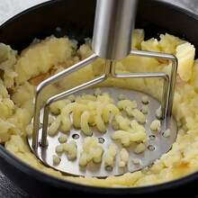 1 pieza Prensador de patatas de acero inoxidable de doble capa premium, prensador de patatas profesional, herramienta de cocina para hacer puré de patatas, plátanos, aguacates, calabazas - Plateado - Ver 6