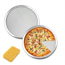 12in Aluminum Pizza Screen Non Stick Pan Round Pizza Mesh Baking Trays 2 Pack Mesh Screen With Hole Seamless Rim For Baking Home Kitchen Restaurantdjj - Silver - View 1