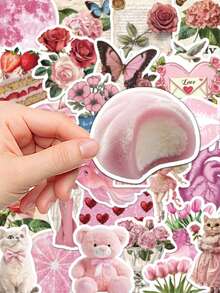 50 piezas Pegatinas estéticas rosas para cuadernos, portátiles, fundas de teléfonos, equipaje, monopatines, cascos y decoración - A - Ver 7