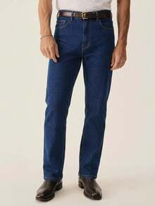 Men's Stretch Slim Straight Leg Business Casual Jeans, Slant Pocket Design, Versatile For Daily Wear - Blue - View 2