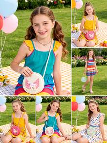 夏季卡通可爱斜挎手机包，小马编织，可爱沙滩度假包，草编包 - 彩色 - 查看 6