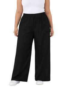 Women's Plus Size Boho Casual Wide-Leg Pants With Drawstring Pockets For Everyday Wear - Negro - Ver 3