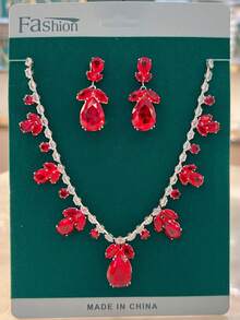 3pcs Zirconia Luxury Necklace, Earrings & Pink Tulip Jewelry Set, Fashionable Blooming Outfit Accessory - Multicolor - View 22