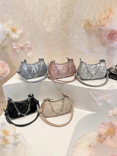 This New 1pc Shoulder Bag Is Casual, Simple, And Stylish. It Features A Zipper Design, Chain Embellishment, And A Non-Adjustable Shoulder Strap. Suitable For Daily Outings, Travel, And Shopping, It Can Easily Hold Everyday Essentials. A Versatile Piece And A Fashion Favorite, It Suits Various Styles And Occasions, Making It Highly Adaptable. It Can Also Be Given As A Gift To Friends.