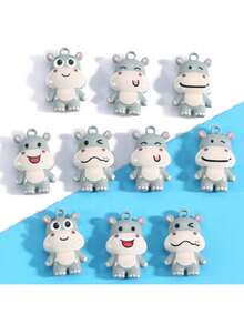 2pcs Zinc Alloy Double-Sided Painted 3D Cute Hippo Pendant Charm, Bag Accessory - Hippo - View 2