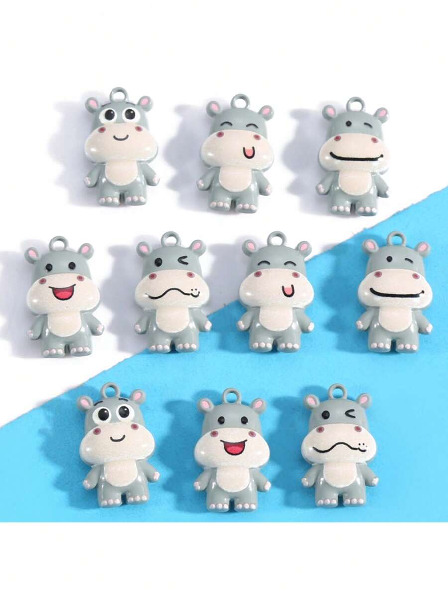 2pcs Zinc Alloy Double-Sided Painted 3D Cute Hippo Pendant Charm, Bag Accessory