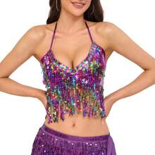 1pc Glitter Fringe Belly Dance Costume Set, Bohemian Vintage Style, Suitable For Festivals, Parties, Nightclubs, Beaches, Exotic Outfit Decor - Multicolor - View 8