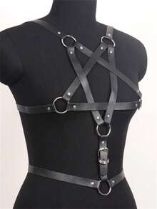 女士时尚腰带 女式街头风束胸带 可调节胸带 五角星造型 PU 皮革腰带 哥特风服装配饰 - 黑色 - 查看 4