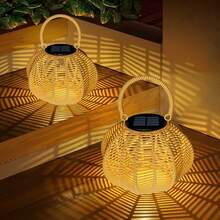 2PCS Boho Solar Lantern, Hanging Rattan Light, IP65 Waterproof, For Garden, Patio, Wedding Backdrop, Festival Lighting - 星星 - 查看 11