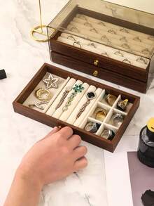 三层木质首饰盒，复古风格首饰收纳盒，带抽屉，化妆品整理盒，适合展示戒指、耳环、项链、手镯，母亲节、伴娘、生日、朋友和老师的理想礼物，女士的完美之选。 - 彩色 - 查看 9