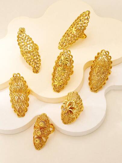 1枚时尚镂空金色宽版可调节戒指，适合女性日常佩戴和节日礼物