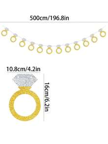 一套金色钻石戒指横幅旗帜，闪亮银色钻石戒指订婚派对装饰，情人节，婚前派对，派对背景悬挂横幅，节日壁炉花环装饰 - 多款 - 查看 2