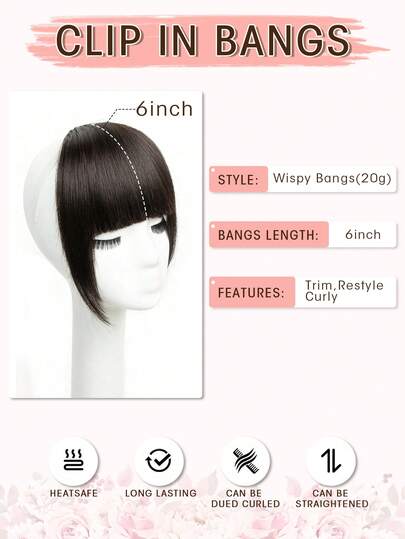 Clip In Bangs Real Human Hair Bangs Hair Clip On Bangs For Women , Natural Black,Color Options Available, Invisible Fake Bangs With Temples, 6 Inch Wispy Bangs Hairpieces, Add Hair Volume, Hair Extensions For Daily Wear