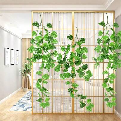 Artificial Tropical Palm Leaves Vine Hanging Wall Flower Rattan Turtle Back Leaves For Garden Home Decoration Jungle Party Decor