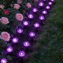 30Pcs Solar LED Pathway Lights Outdoor, 32Ft/10M,8 Modes, Solar Garden Lights Waterproof, Multi Color Landscape Stake Lights, In-Ground Yard Lawn Walkway Lights For Patio Backyard Camping Party Garden Decor - 紫色燈光 - 查看 12