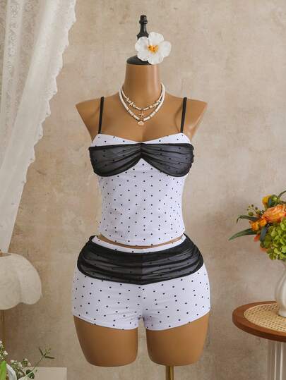 Damprickig tankini, badkläder för vardagsbruk, elegant sommar/western, brud, bröllopsgäst, semesterort, stad till strand, bohemisk stil, vår/sommar, strandoutfit