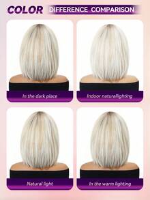 12 Inch Ash Blonde With Platinum Highlights Bob Wigs For Women, Machine Made Heat Resistant Synthetic Wig With Bangs - Gold - View 9