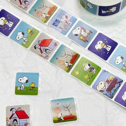  1set/500pcs The 2026 New Snoopy Square Sticker Roll Is A Must-Have For The New School Season, Featuring The Classic Anime "Peanuts Comics" Merchandise! Featuring A High Aesthetic Style Design And Cute Snoopy Patterns, It Can Be Used As A Hand Account Sticker, Sealing Sticker, Decorative Sticker, And Can Be Paired With Paper Tape For A More Outstanding Look. Smooth Pasting And Versatile Use, Easily Embellishing Stationery, Gifts, And Notebooks. Random Delivery Of Styles, No Duplicate Surprises.
