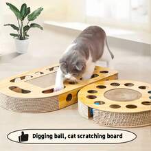 1件猫咪用品抓板带球，瓦楞纸猫抓板，互动猫玩具转盘 - 均碼 - 查看 4