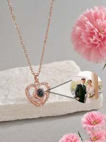 1pc Custom Photo Projection Necklace, Heart-Shaped Projection Necklace With Personalized Image Inside, Customized Stainless Steel Heart Pendant Necklace Gift, Christmas Customized Gift, Customized Projection Photo Jewelry - Multicolor - View 9