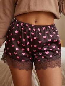 Womens Summer Lace Hem Elastic Waist Solid Color Wide Leg Shorts  Soft Lightweight For Daily Going Out Vacation - Pink - View 2