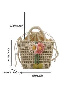 女士草编包 | 花卉图案沙滩手提包 | Y2K风格夏季度假单肩包/斜挎包，适合春夏季海滩休闲度假。优雅的女士草编手提包，休闲包。可收纳女士钱包、化妆品、手机、零钱包等。适合夏季海滩、度假、购物、摄影等场合。也是送给女友或母亲的绝佳节日礼物。 - 米色 - 查看 9