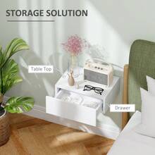 Floating Bedside Table Wall-Mounted Nightstand With Storage Drawer Small Side End Table For Bedroom White - White - View 5