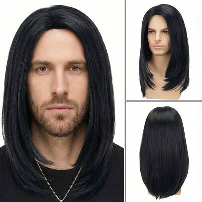 16-Inch Long Straight Hair Wig BrownBlack, Suitable For Daily Wear, Role-Playing, Ball Banquet Decoration, Realistic And Quality, Elegant Style, High Temperature Resistant Silk Material