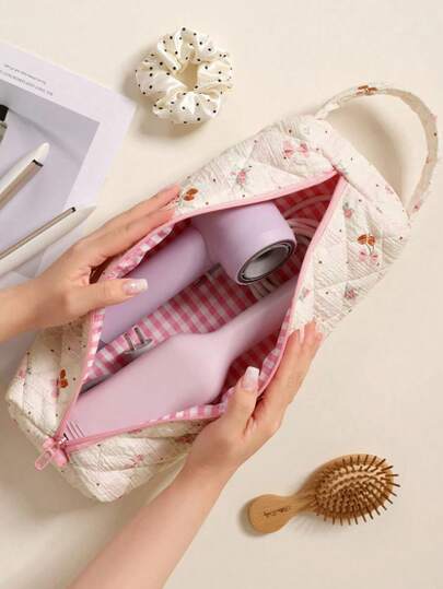 1 pieza Bolsa de almacenamiento acolchada con lazo floral para secador de pelo, Bolsa organizadora con estampado de leopardo para rizador, Bolsa portátil para herramientas de peinado, Adecuada para rizador, secador de pelo, plancha, pinzas para el cabello, Estuche protector de gran capacidad a prueba de polvo para rizador y plancha, Adecuado para el hogar, el gimnasio, las vacaciones y los viajes de negocios