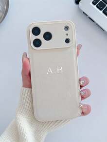 Customized Litchi Texture Leather Phone Case With Personalized Letter Name, Featuring Full Camera Protection And Anti-Fall Anti-Fingerprint Design, Korean Minimalist Retro Style Cover Compatible With Various Smartphone Models, Gift For Her - Chocolate Brown - View 8