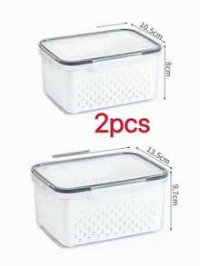 2pcs/3pcs/4pcs Refrigerator Food Storage Boxes With Lids And Removable Colander, Stackable Fruit And Vegetable Storage Containers, Transparent Fridge Organizer, Gray/Blue, Multiple Sizes S/M/L/XL - View 16